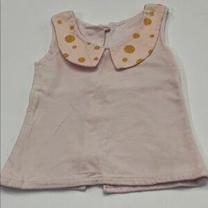 Adorable Light Pink Top with Gold Polka Dot Collar Back Button